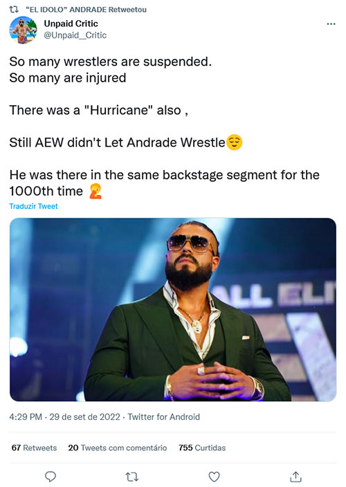 Andrade El Idolo frustrado com booking da AEW